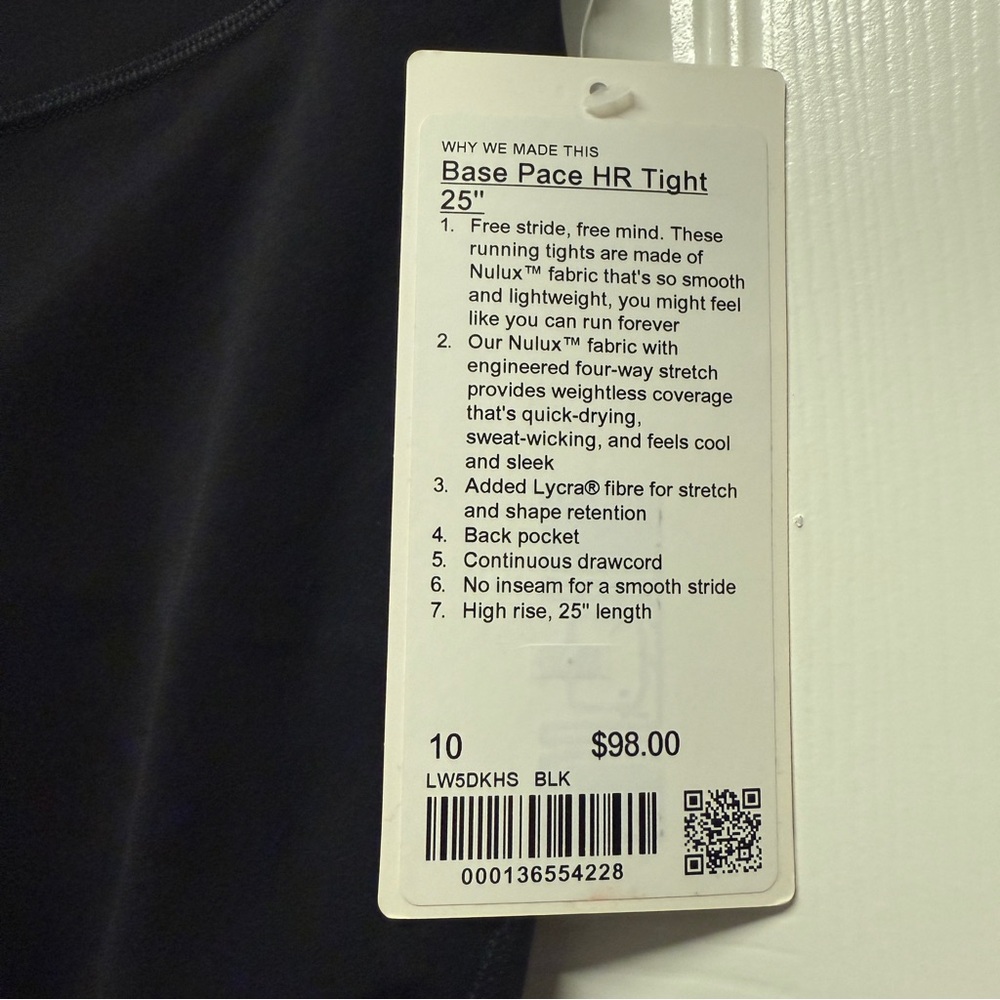 Lululemon| NWT Base Pace High Rise 25” Black Leggings in Women’s Size 10 - Picture 5 of 9